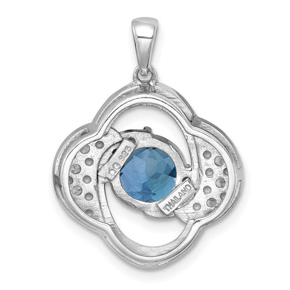 Sterling Silver Polished Checkercut Light Swiss Blue Topaz & White Topaz Pendant