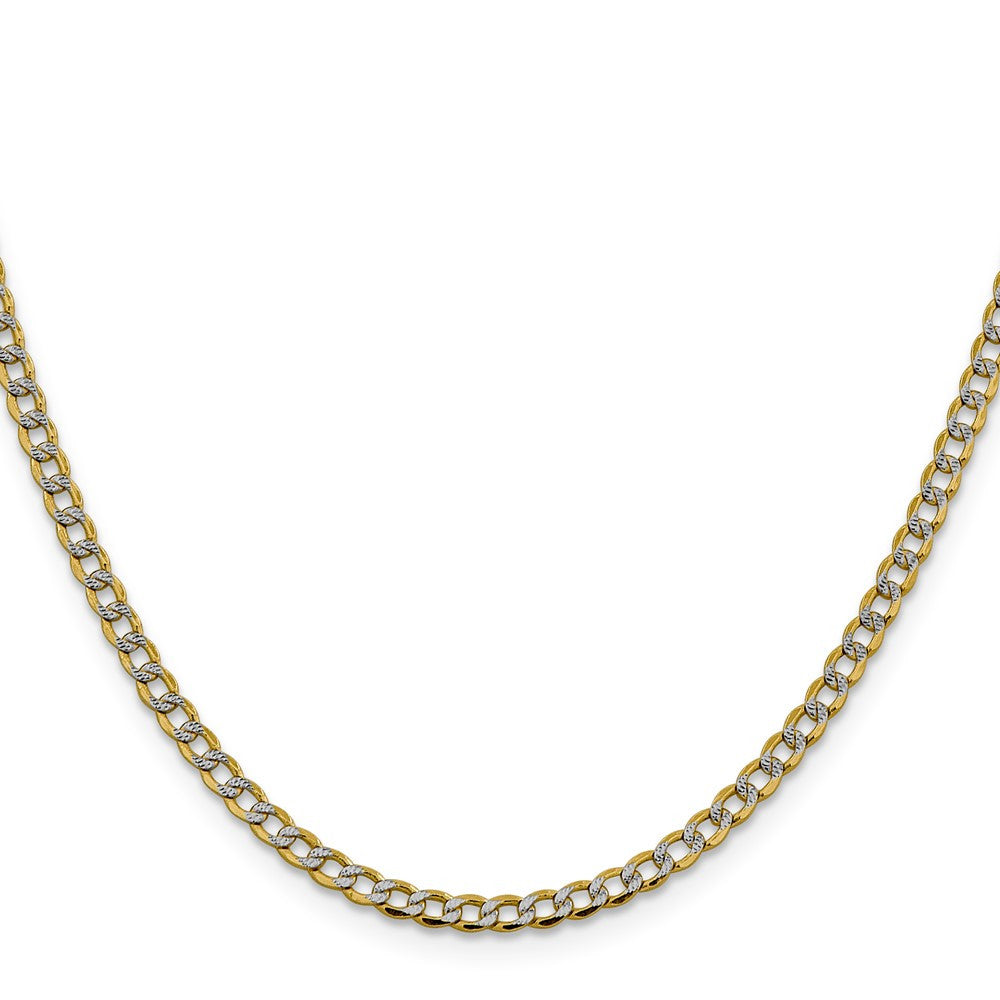 14k Yellow Gold 3.4mm Semi-Solid with Rhodium Curb Chain Necklace 16"