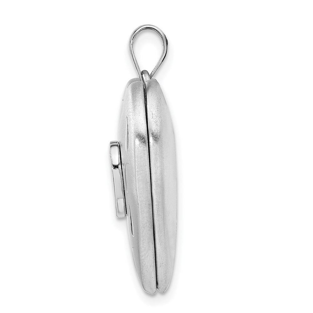 Sterling Silver Rhodium-plated Satin Diamond & CZ Heart Locket Pendant