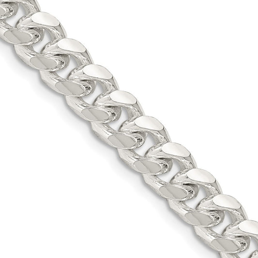 Sterling Silver 7.35mm Domed w/ Side Diamond-Cut Curb Chain Necklace 20"