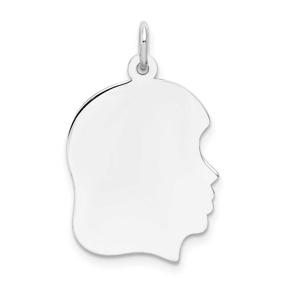 14k White Gold White Plain Medium.013 Depth Facing Right Girl Charm Pendant