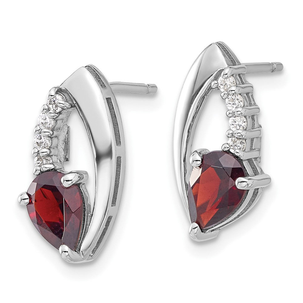 Sterling Silver Rhodium-plated Garnet and CZ Dangle Earrings