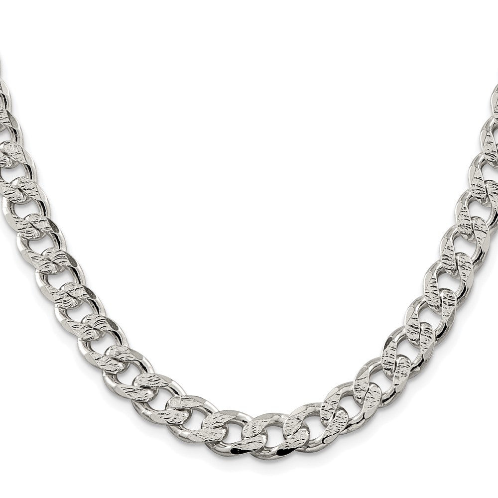 Sterling Silver Rhodium-plated 9.3mm Pav� Curb Chain Necklace 20"