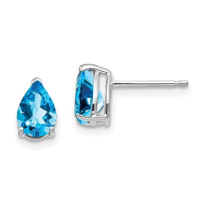 14k White Gold 7x5mm Pear Blue Topaz Stud Earrings