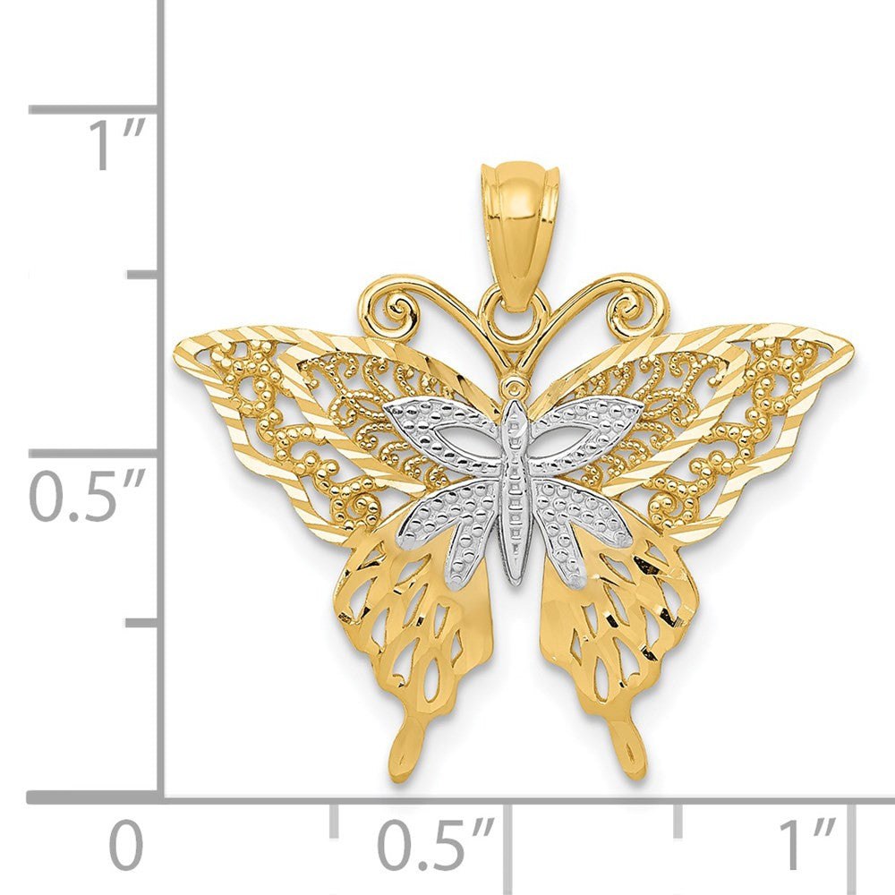 14k Yellow Gold Rhodium Fancy Butterfly Pendant