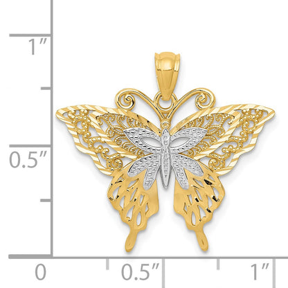 14k Yellow Gold Rhodium Fancy Butterfly Pendant