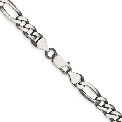 Sterling Silver Antiqued 6.5mm Figaro Chain Necklace 24"