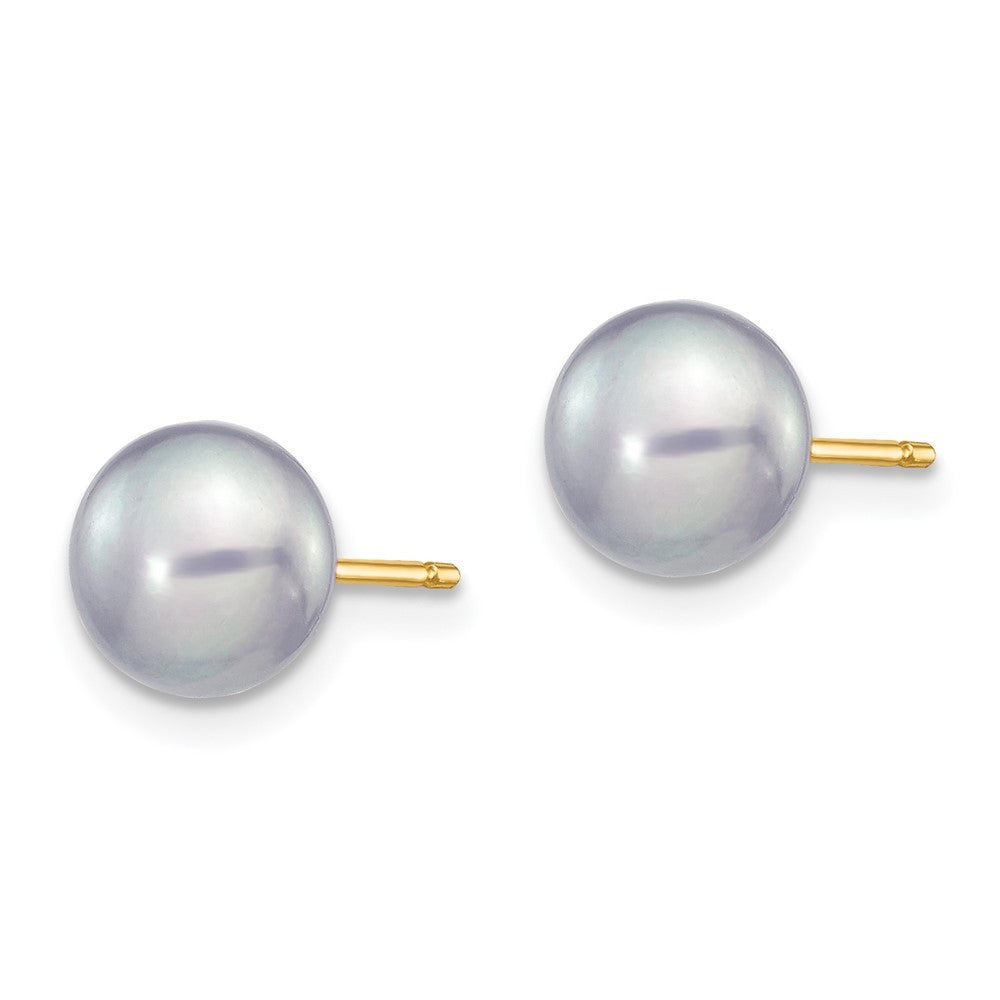 14k Yellow Gold 6-7mm Grey Button Freshwater Cultured Pearl Stud Earrings