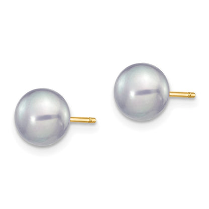 14k Yellow Gold 6-7mm Grey Button Freshwater Cultured Pearl Stud Earrings