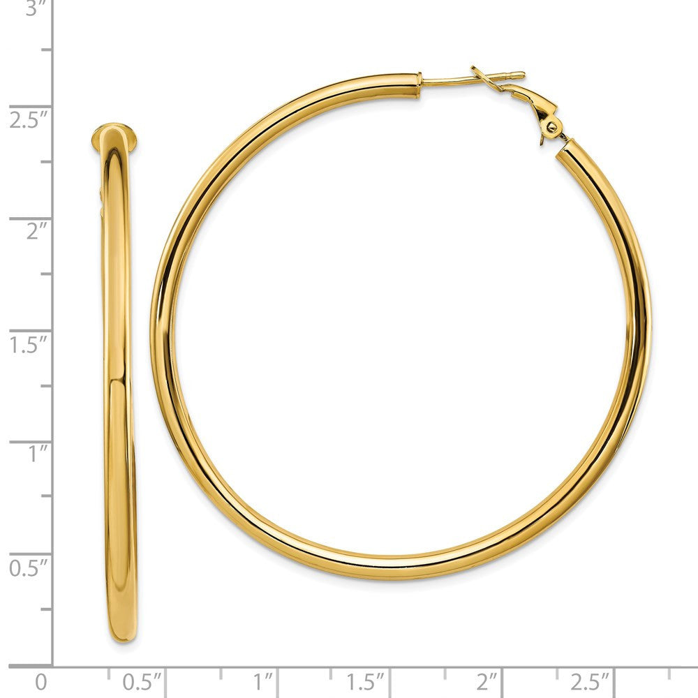 14k Yellow Gold 3x50mm Polished Round Omega Back Hoop Earrings
