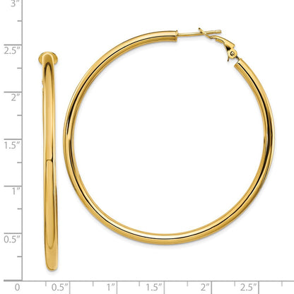 14k Yellow Gold 3x50mm Polished Round Omega Back Hoop Earrings