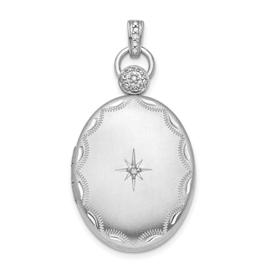 Sterling Silver Rhodium-plate 26mm Diamond-Cut Accented Diamond Locket Pendant