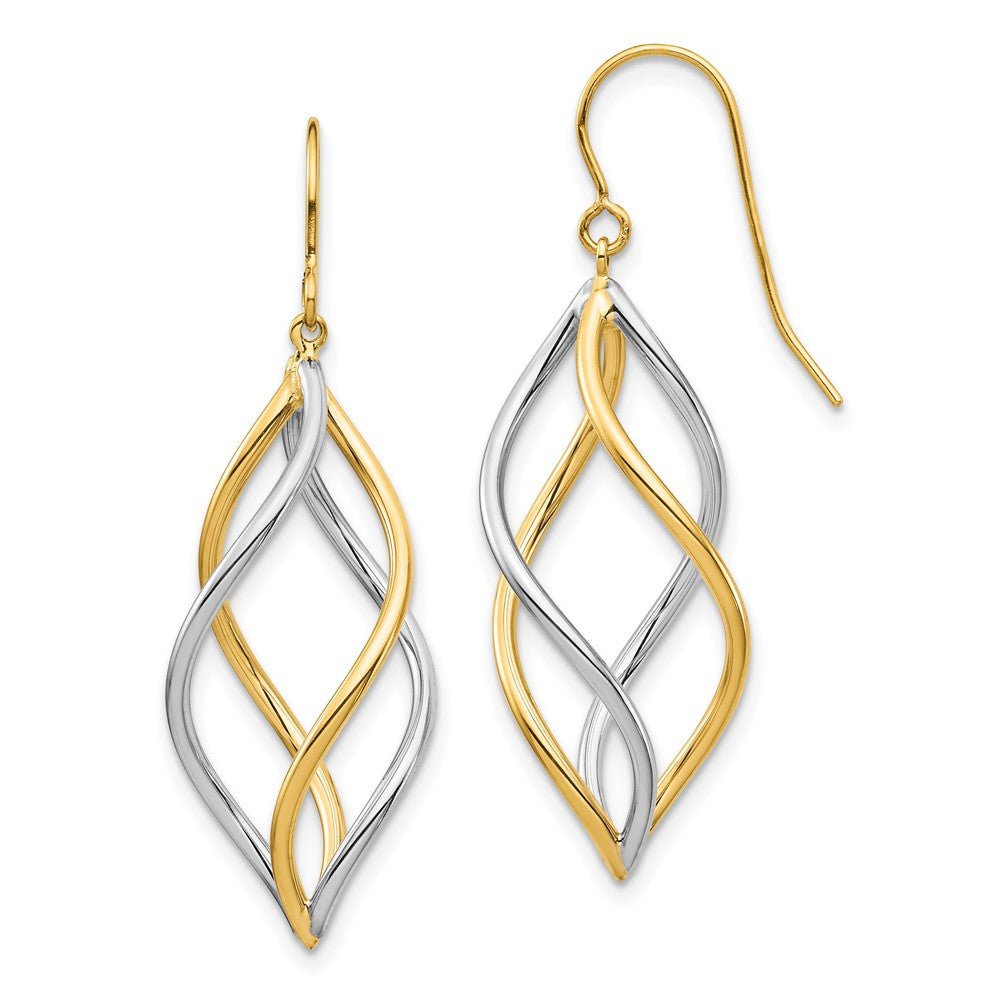 14k Two-tone Gold Twisted Polished Dangle Shepherd Hook Earrings