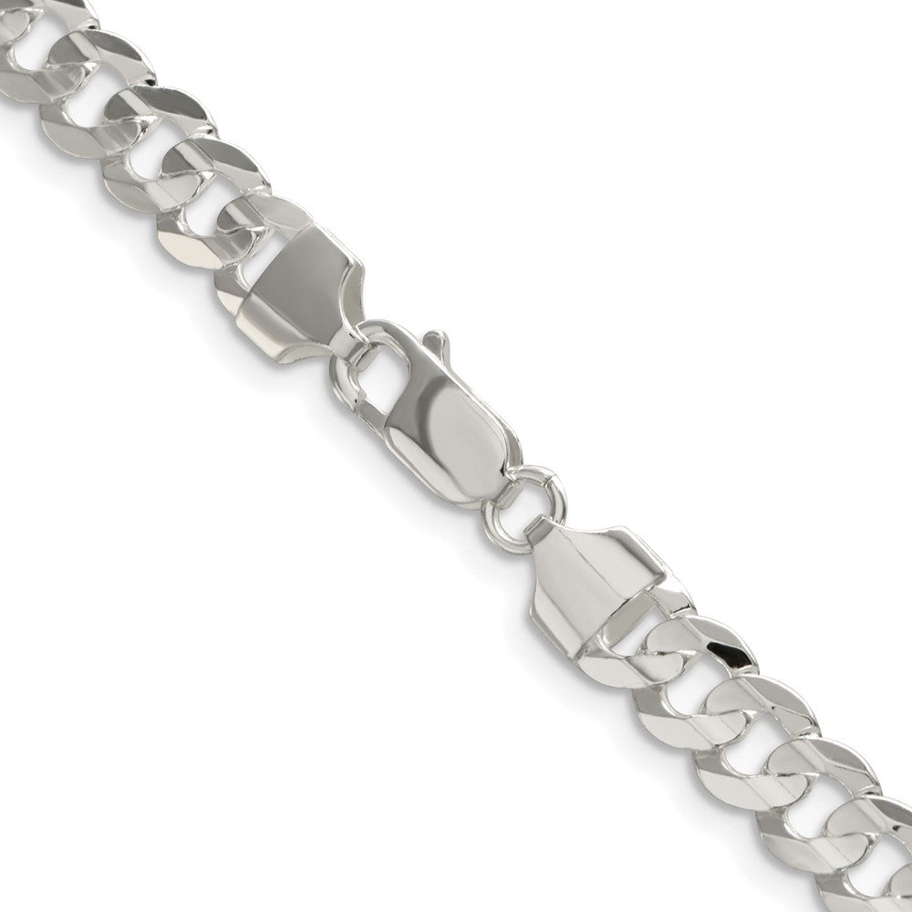 Sterling Silver Rhodium-plated 6.75mm Concave Beveled Curb Chain Necklace 22"