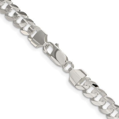 Sterling Silver Rhodium-plated 6.75mm Concave Beveled Curb Chain Necklace 22"