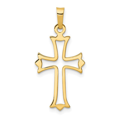 14k Yellow Gold Polished Cut-out Fleur de Lis Cross Pendant