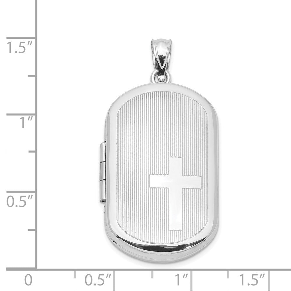 Sterling Silver Rhodium-plated Cross Rectangular Locket Pendant