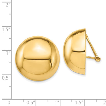 14k Yellow Gold Omega Clip 24mm Half Ball Non-pierced Stud Earrings