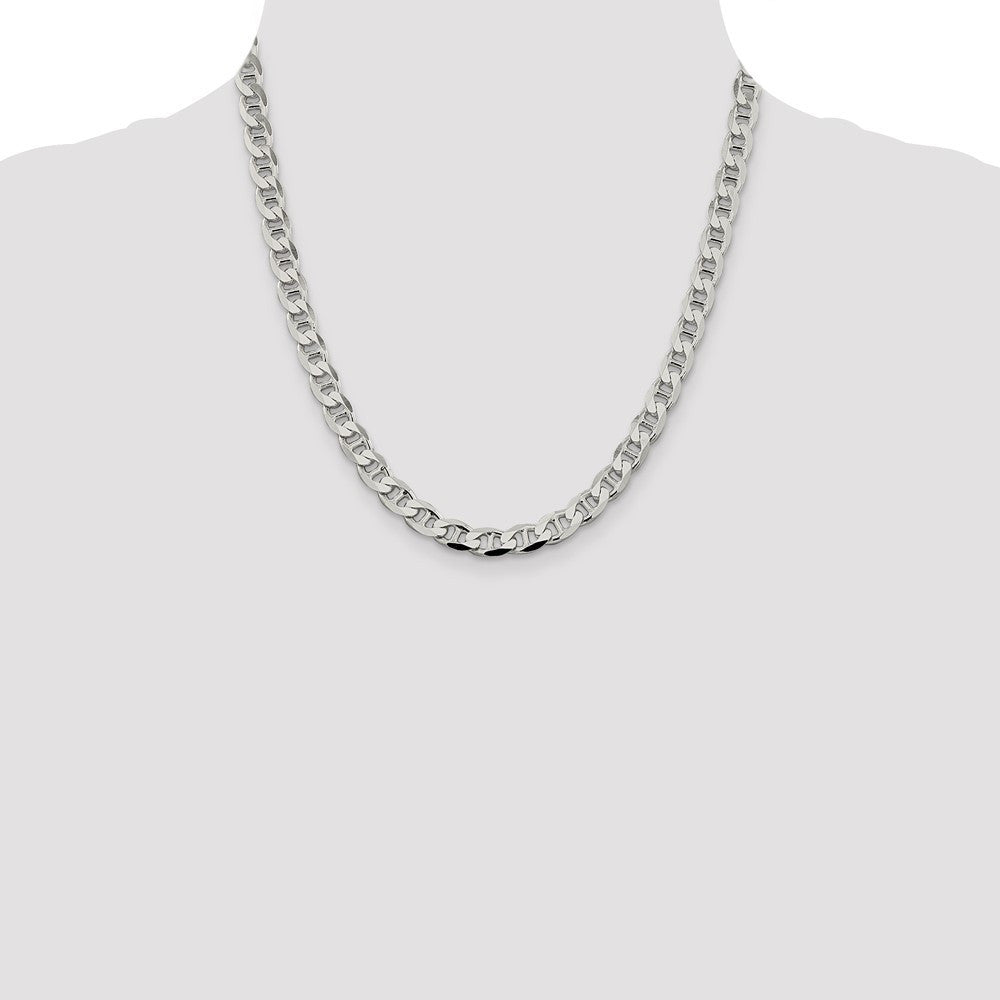 Sterling Silver 7.4mm Diamond-Cut Flat Anchor Curb Chain Necklace 20"