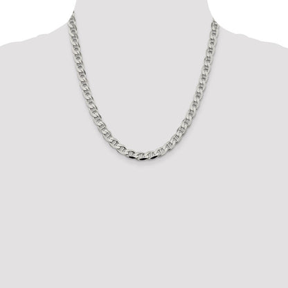 Sterling Silver 7.4mm Diamond-Cut Flat Anchor Curb Chain Necklace 20"