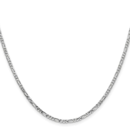 14K White Gold 2.25mm Flat Figaro with Lobster Clasp Chain Necklace 22"