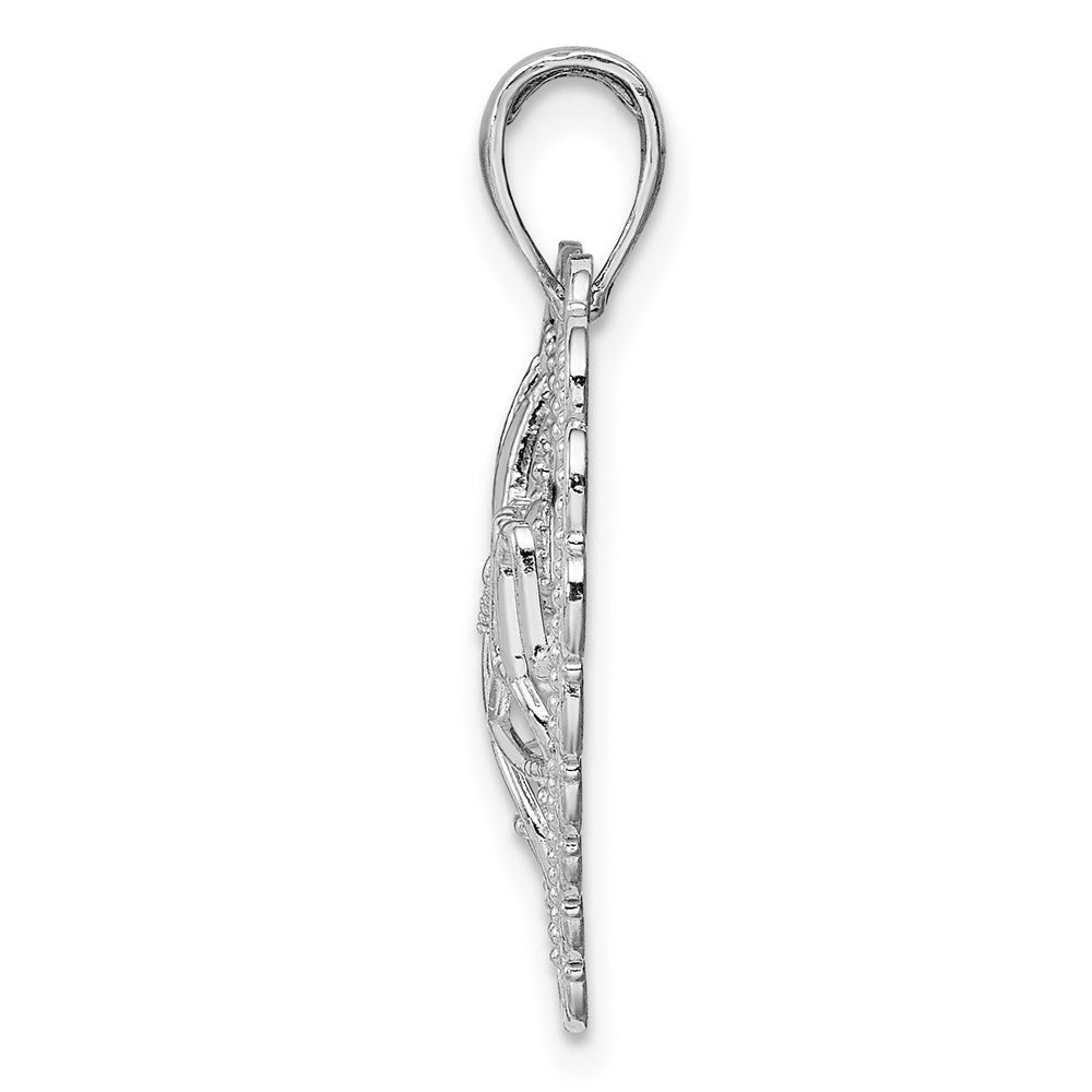 14k White Gold Polished MOM Scallop Heart Pendant