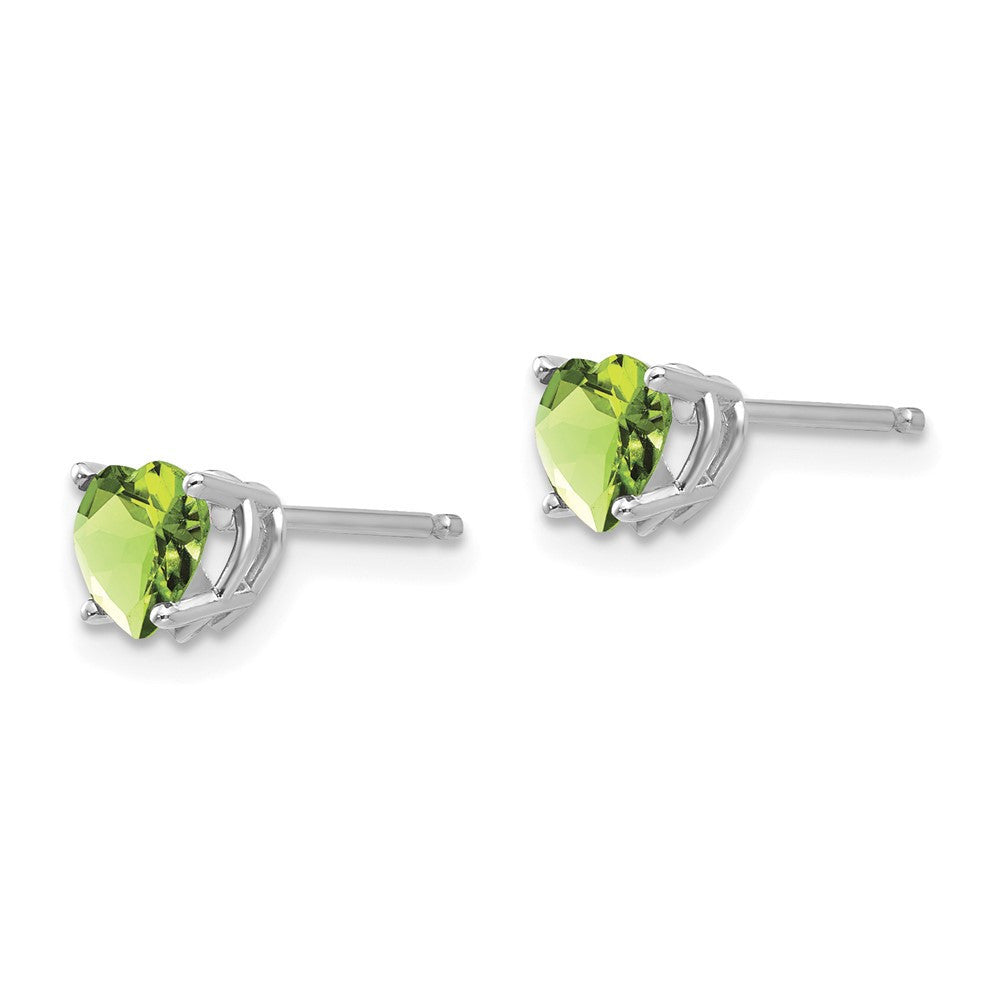 14k White Gold 5mm Heart Peridot Stud Earrings