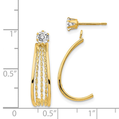 14k Yellow Gold  J Hoop Polished w/CZ Stud Earrings