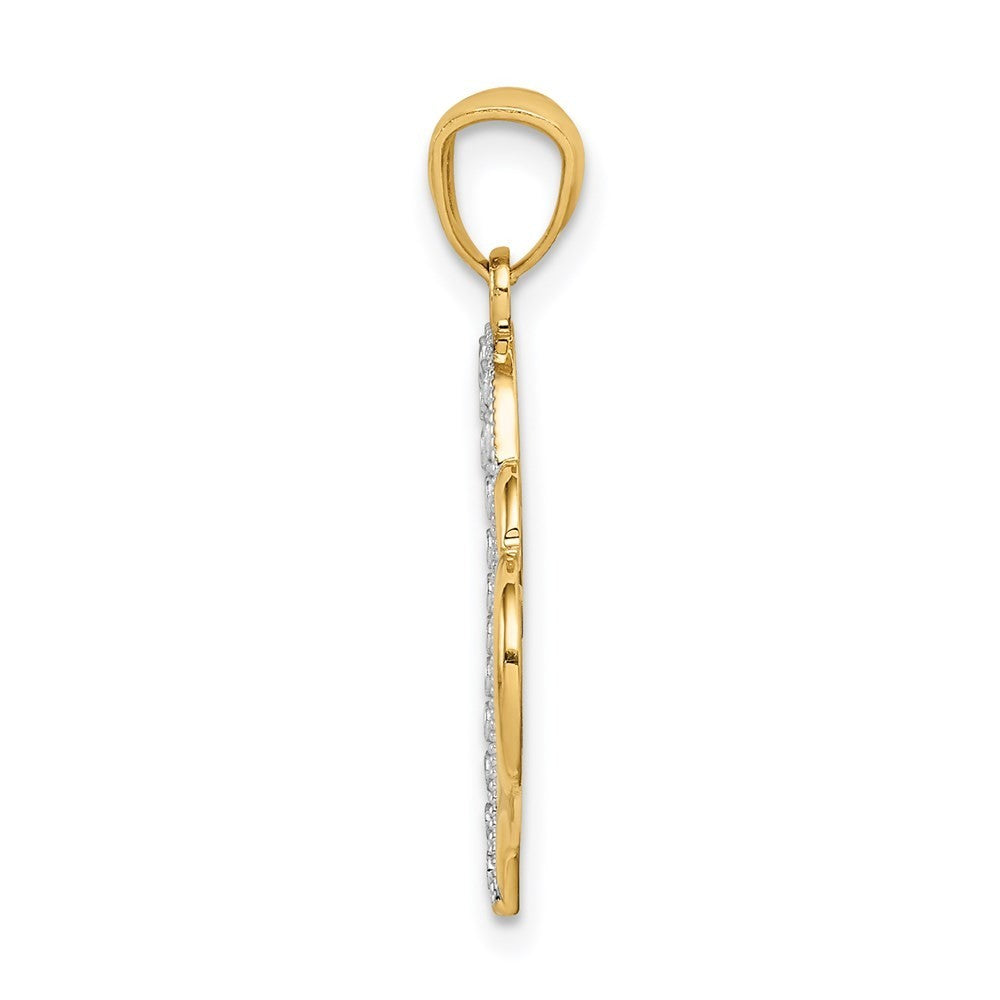 14k Yellow Gold and White Rhodium Polished Double Heart Pendant