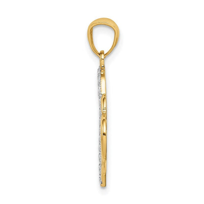 14k Yellow Gold and White Rhodium Polished Double Heart Pendant