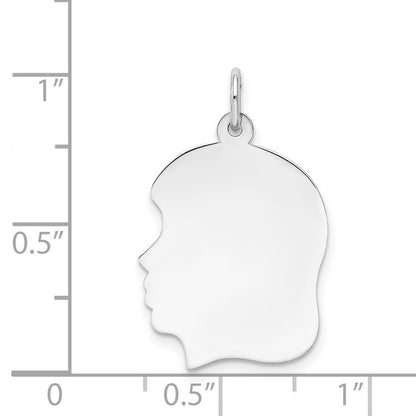 14k White Gold White Plain Medium.018 Depth Facing Left Girl Charm Pendant