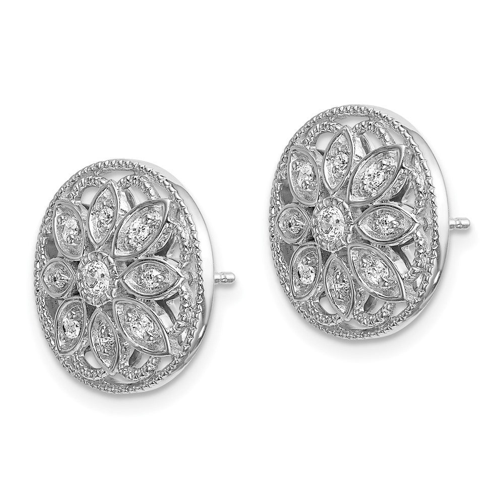 14k White Gold Diamond Fancy Floral Stud Earrings