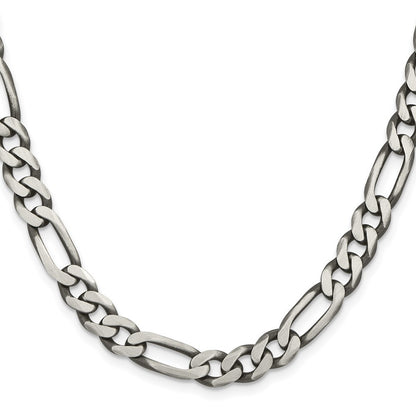 Sterling Silver Antiqued 7.75mm Figaro Chain Necklace 28"