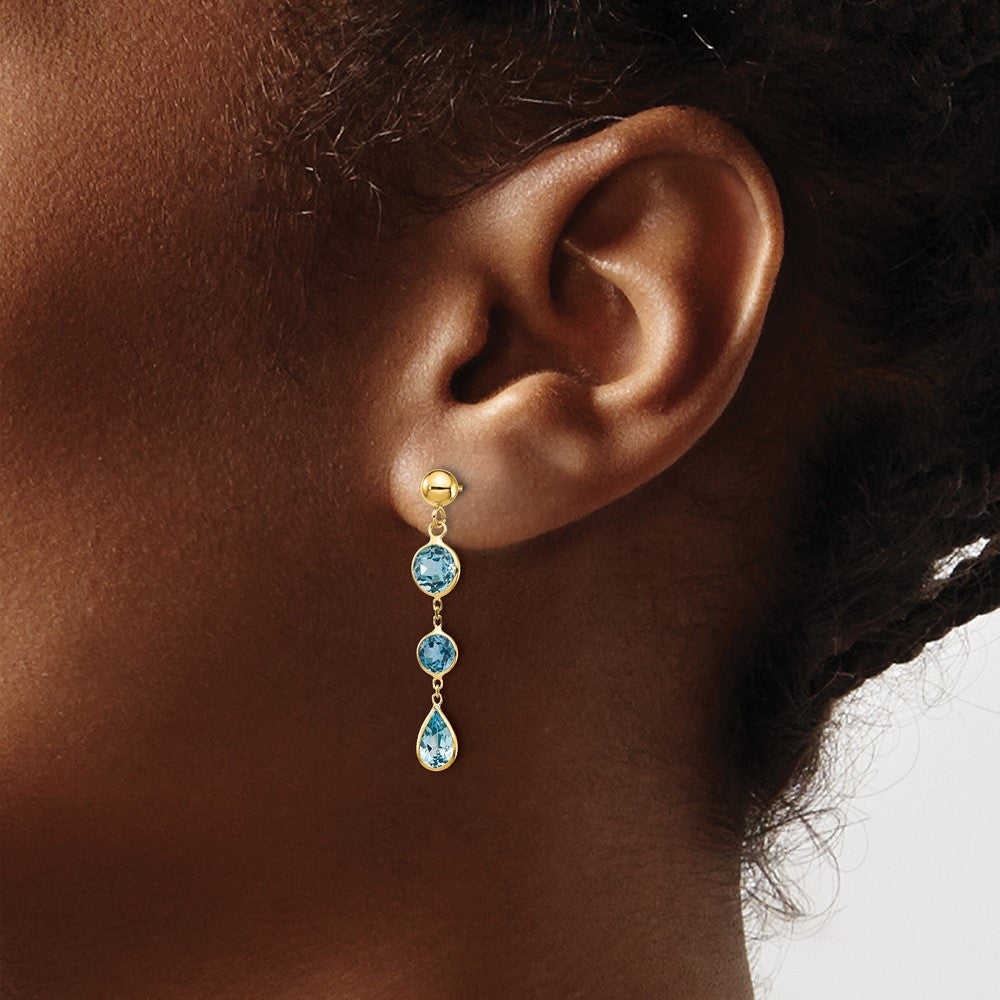 14k Yellow Gold Blue Topaz Gemstone Dangle Earrings