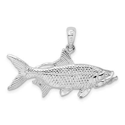 Sterling Silver Rhodium-Plated Polished 3D Oxeye Tarpon Fish Pendant