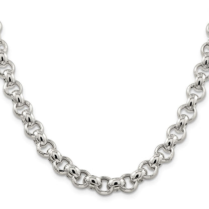Sterling Silver 9.5mm Semi-solid Rolo Chain Necklace 18"
