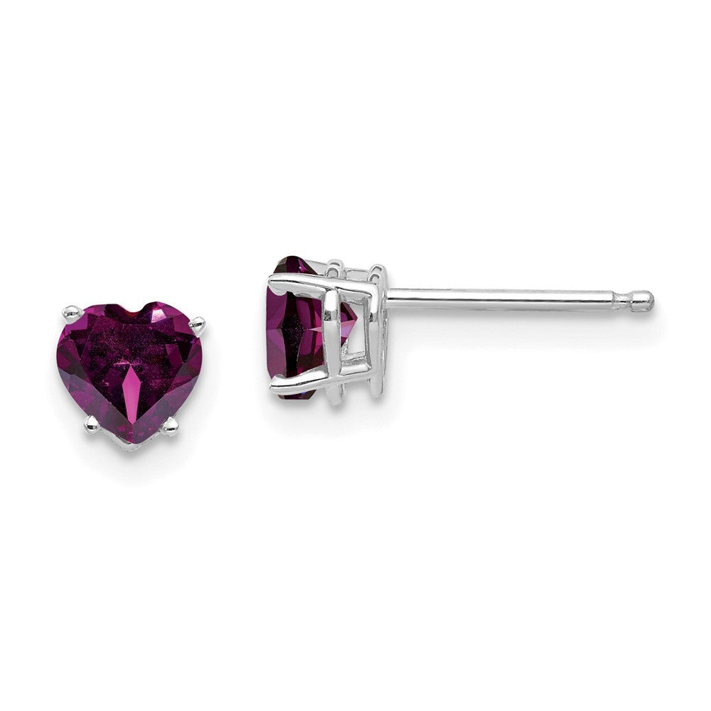 14k White Gold 5mm Heart Rhodolite Garnet Stud Earrings
