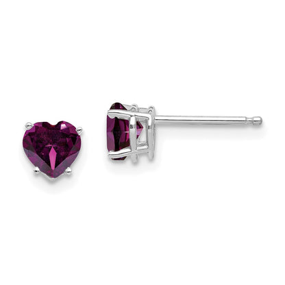 14k White Gold 5mm Heart Rhodolite Garnet Stud Earrings