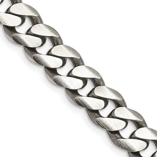 Sterling Silver Antiqued 9.3mm Curb Chain Necklace 18"