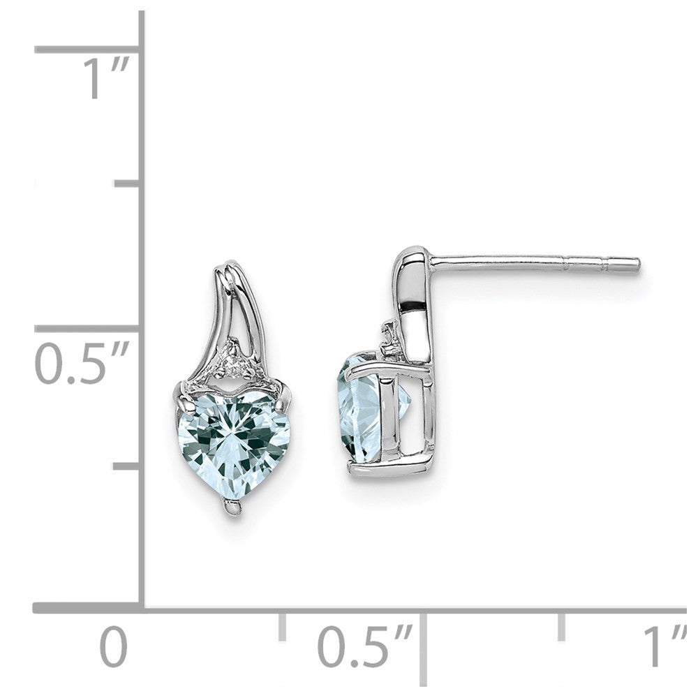 Sterling Silver Rhodium Plated Dia. Aquamarine Heart Dangle Earrings