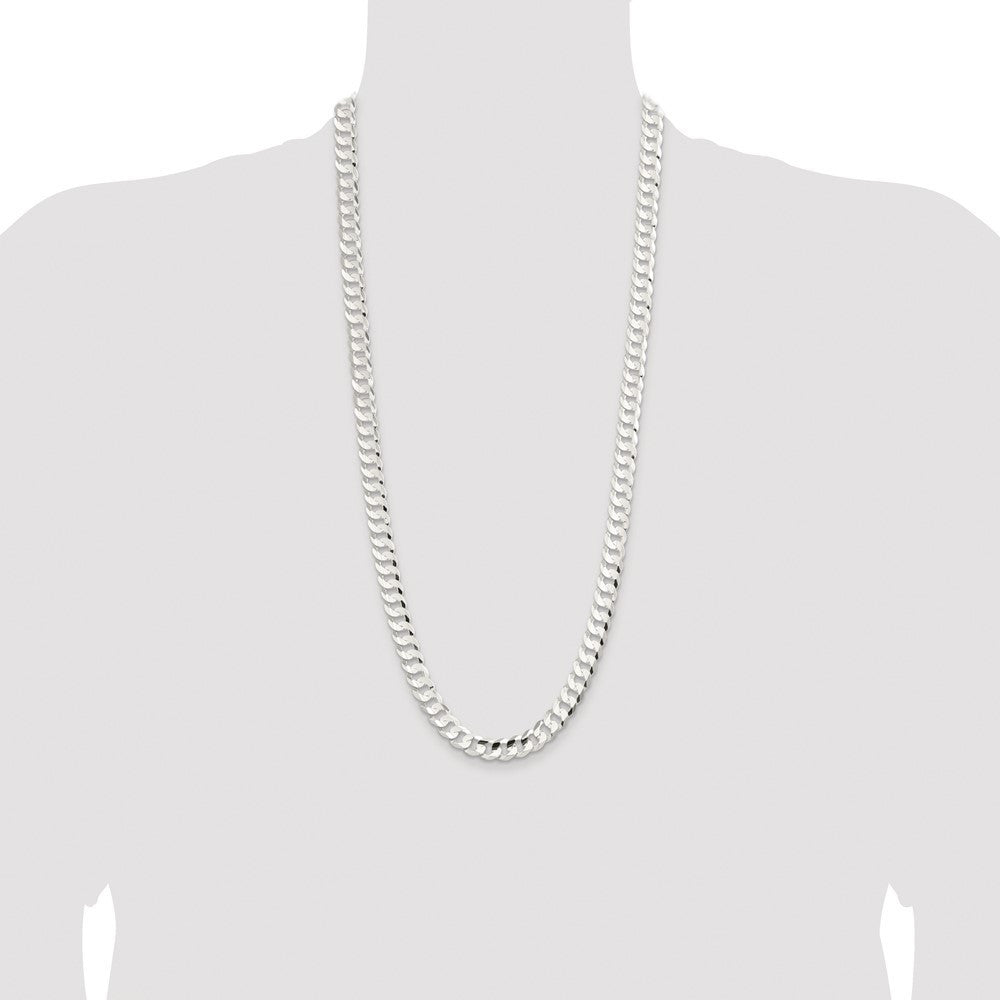 Sterling Silver Rhodium-plated 9.75mm Concave Beveled Curb Chain Necklace 30"