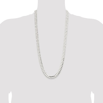 Sterling Silver Rhodium-plated 9.75mm Concave Beveled Curb Chain Necklace 30"