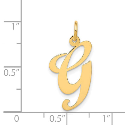 14k Yellow Gold Large Fancy Script Letter G Initial Charm Pendant