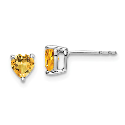 14k White Gold Heart Citrine Stud Earrings