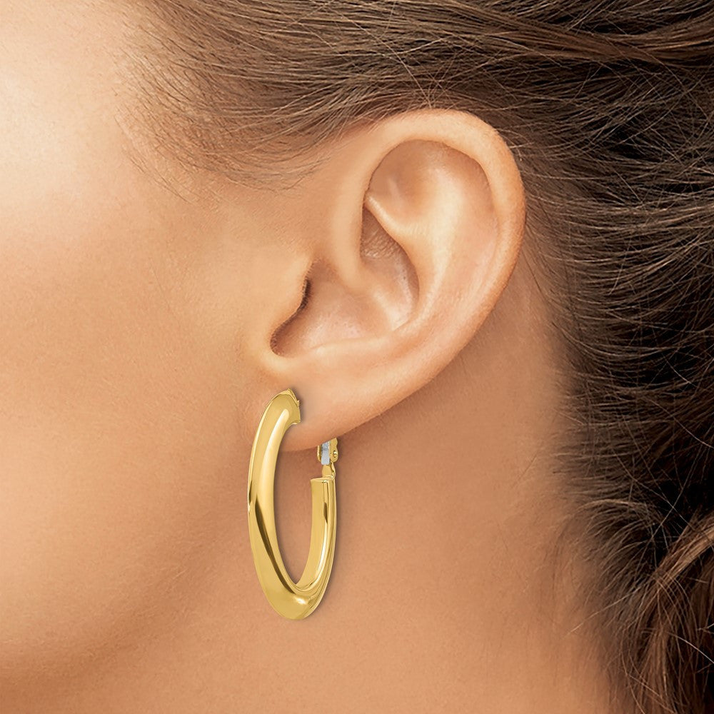 14k Yellow Gold Polished Knife Edge Oval Hoop Omega Back Earrings