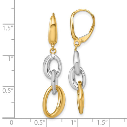 14k Two Tone Polished Fancy Oval Link Leverback Drop & Dangle Earrings