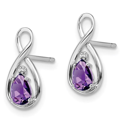 Sterling Silver Rhodium Plated Diamond and Amethyst Dangle Earrings
