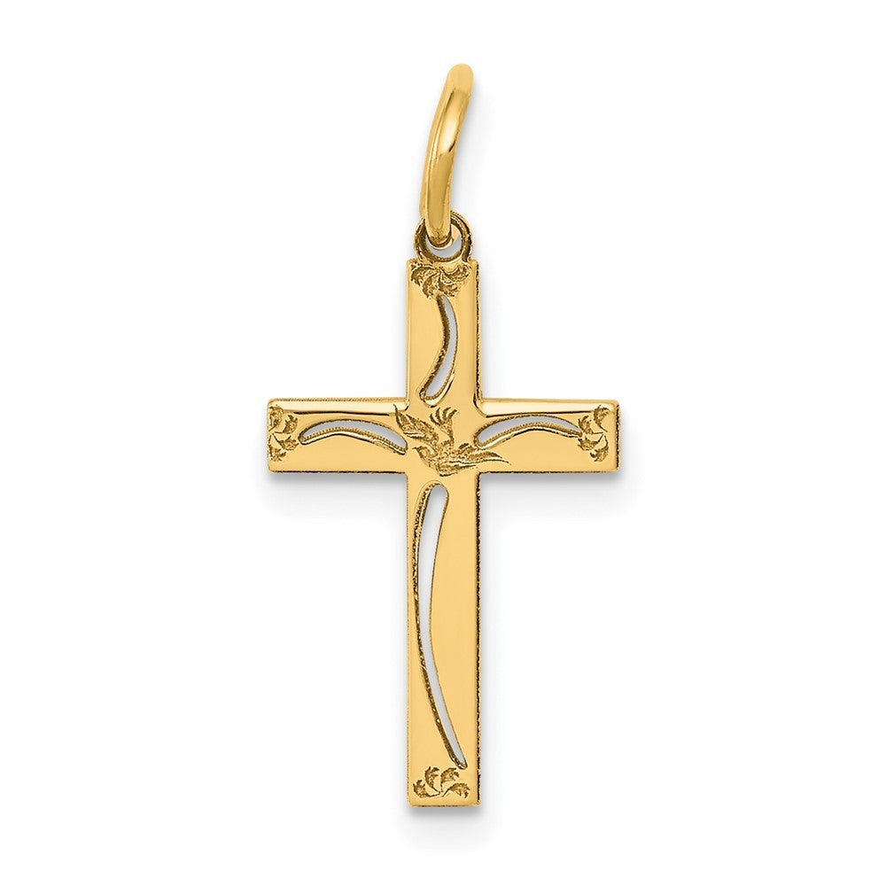 14k Yellow Gold Laser Designed Cross Charm Pendant