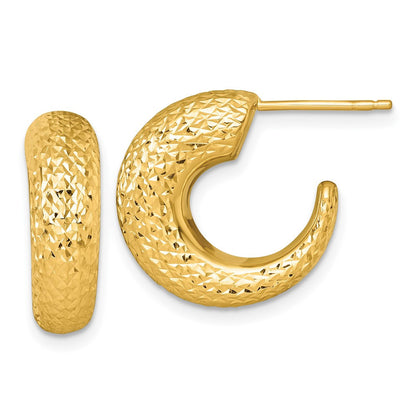 14k Yellow Gold Polished Diamond-cut Hollow C-Hoop Earrings