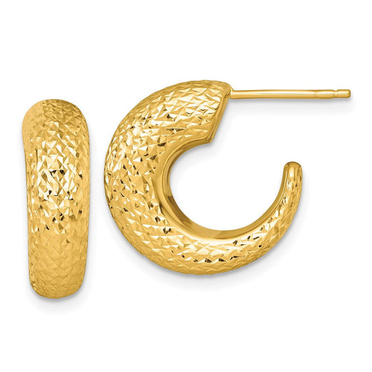 14k Yellow Gold Polished Diamond-cut Hollow C-Hoop Earrings